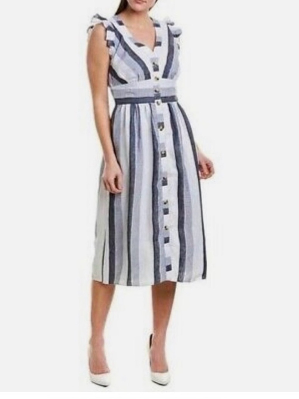 J Crew Point Sur Linen Striped Button-Up Dress Flutter Sleeve Beach Size 18